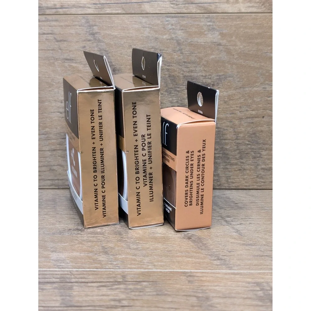 e.l.f C-Bright Putty Primer Vitamin C Sheer x2 Eye Brightener Medium Tan Lot 3‎